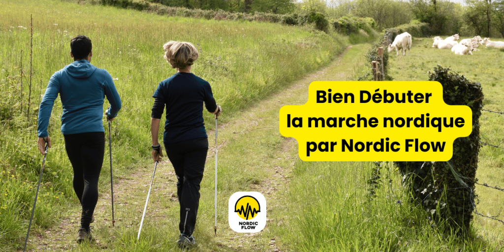 Bien Débuter La Marche Nordique sans se blesser, un homme et une femme qui marche avec leurs batons dans la nature